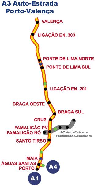 Map of the A3 motorway