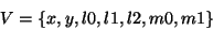 \begin{displaymath}V = \{x,y,l0,l1,l2,m0,m1\}
\end{displaymath}